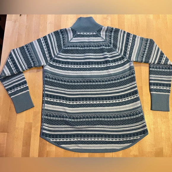 Eddie Bauer Women’s Engage 1/4 Zip Sweater Medium EUC Fair Isle Blue Pullover - Picture 7 of 16